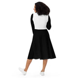 Black & White Long Sleeve Midi Dress - ClotheNest