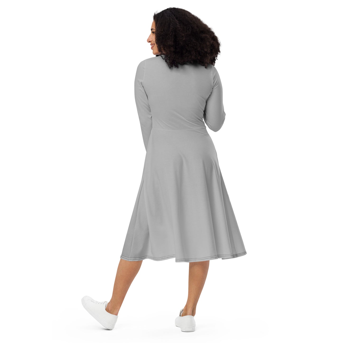 Silver Long Sleeve Midi Dress - ClotheNest