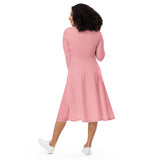 Light Pink Long Sleeve Midi Dress - ClotheNest