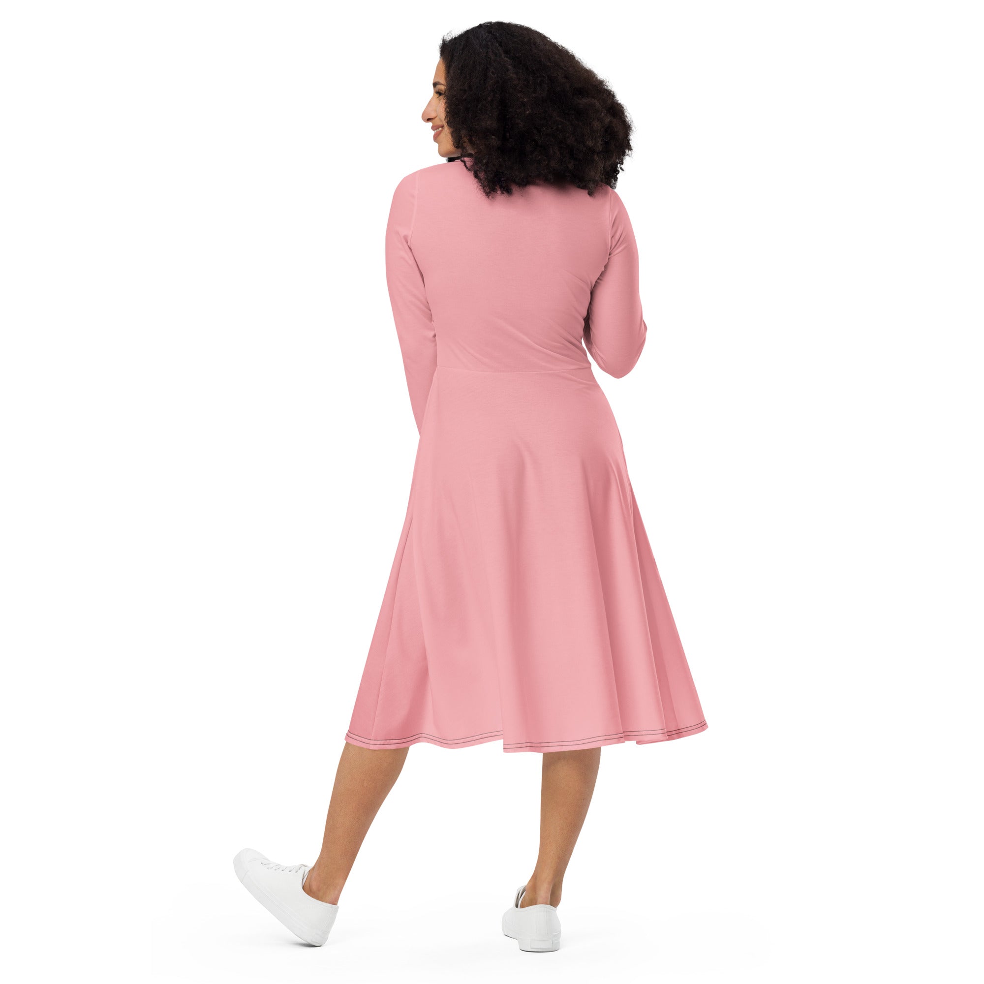 Light Pink Long Sleeve Midi Dress - ClotheNest