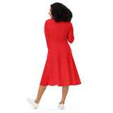 Red Long Sleeve Midi Dress - ClotheNest