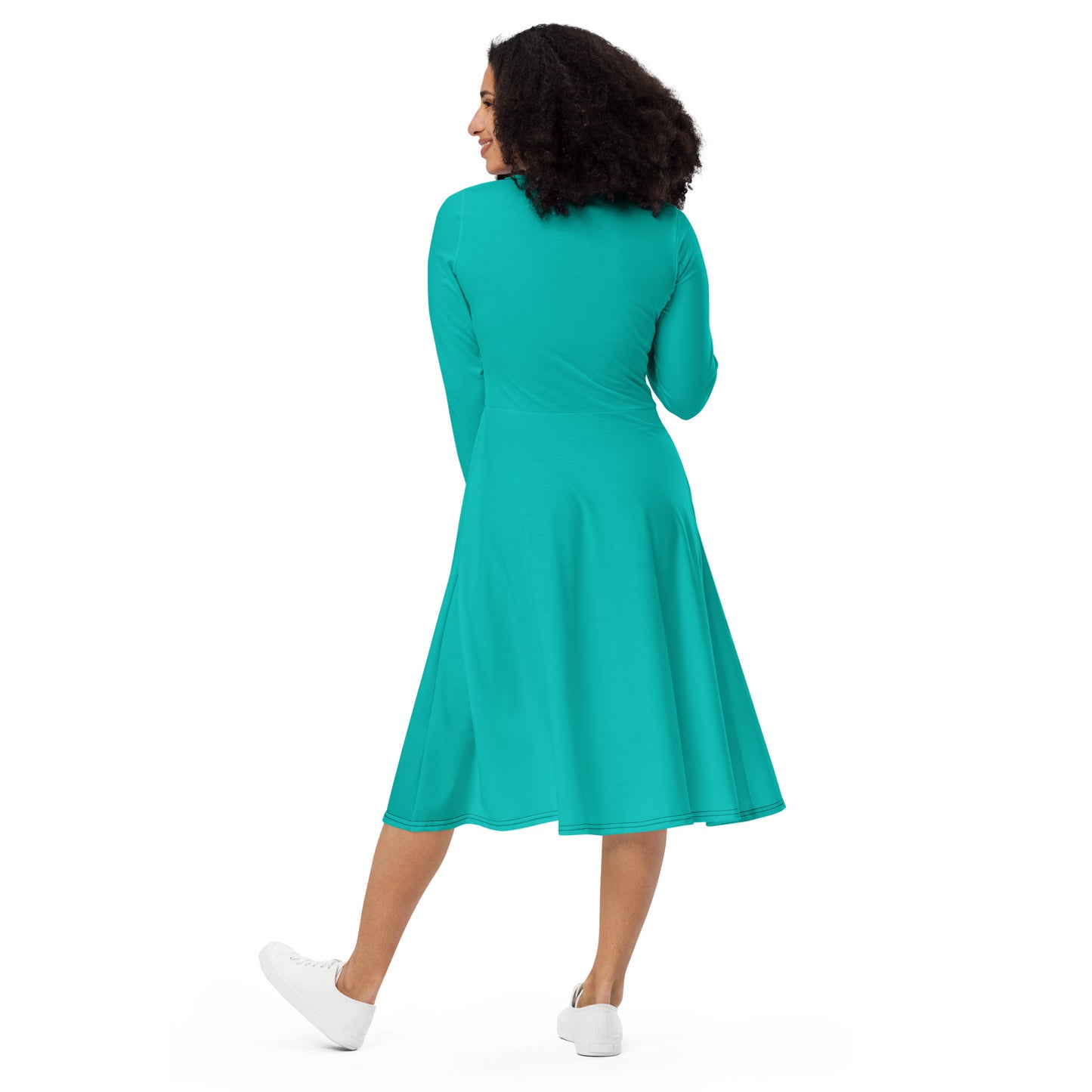 Iris Blue Long Sleeve Midi Dress - ClotheNest