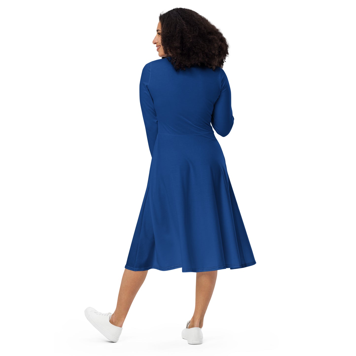 Dark Cerulean Long Sleeve Midi Dress - ClotheNest