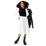 White & Black Long Sleeve Midi Dress - ClotheNest