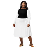 White & Black Long Sleeve Midi Dress - ClotheNest