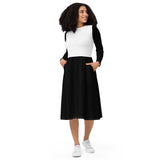 Black & White Long Sleeve Midi Dress - ClotheNest