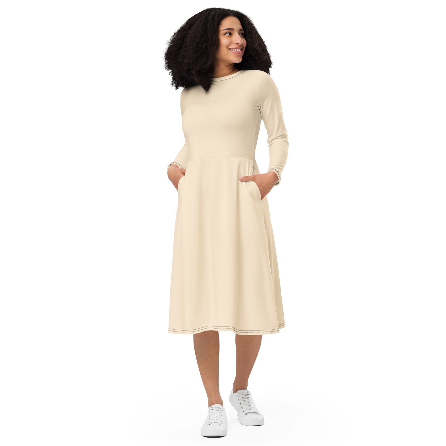 Papaya Whip Long Sleeve Midi Dress - ClotheNest