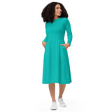 Iris Blue Long Sleeve Midi Dress - ClotheNest