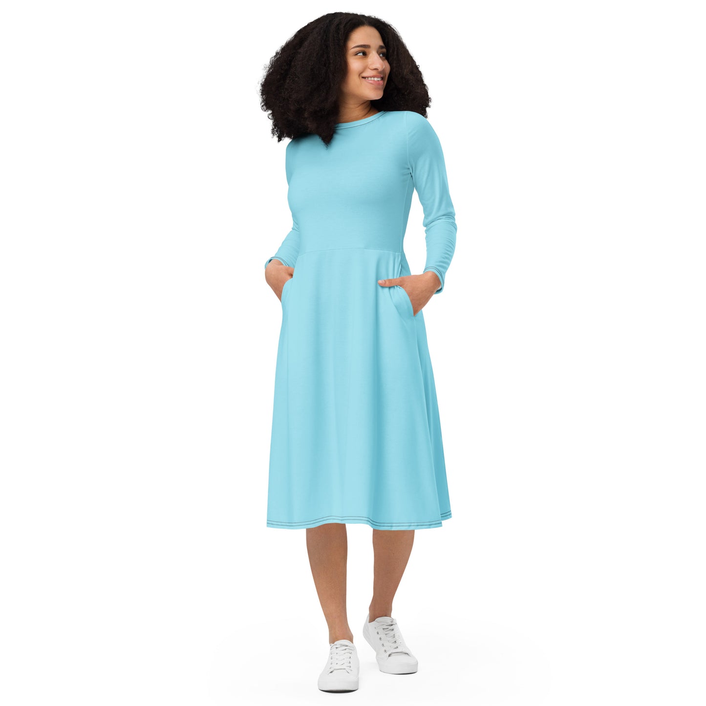 Blizzard Blue Long Sleeve Midi Dress - ClotheNest