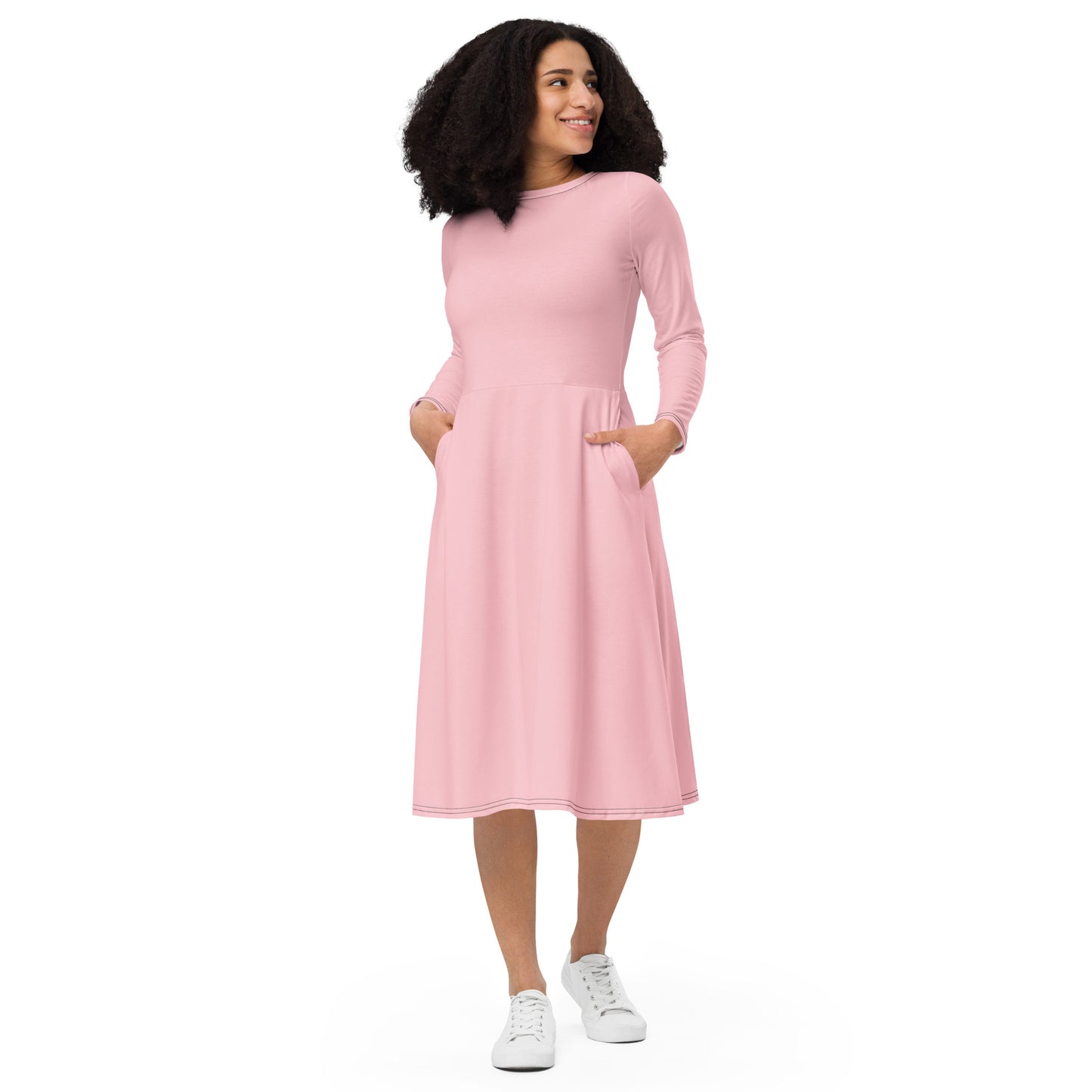 Pink Long Sleeve Midi Dress - ClotheNest