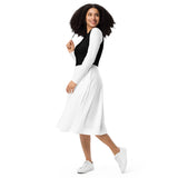 White & Black Long Sleeve Midi Dress - ClotheNest