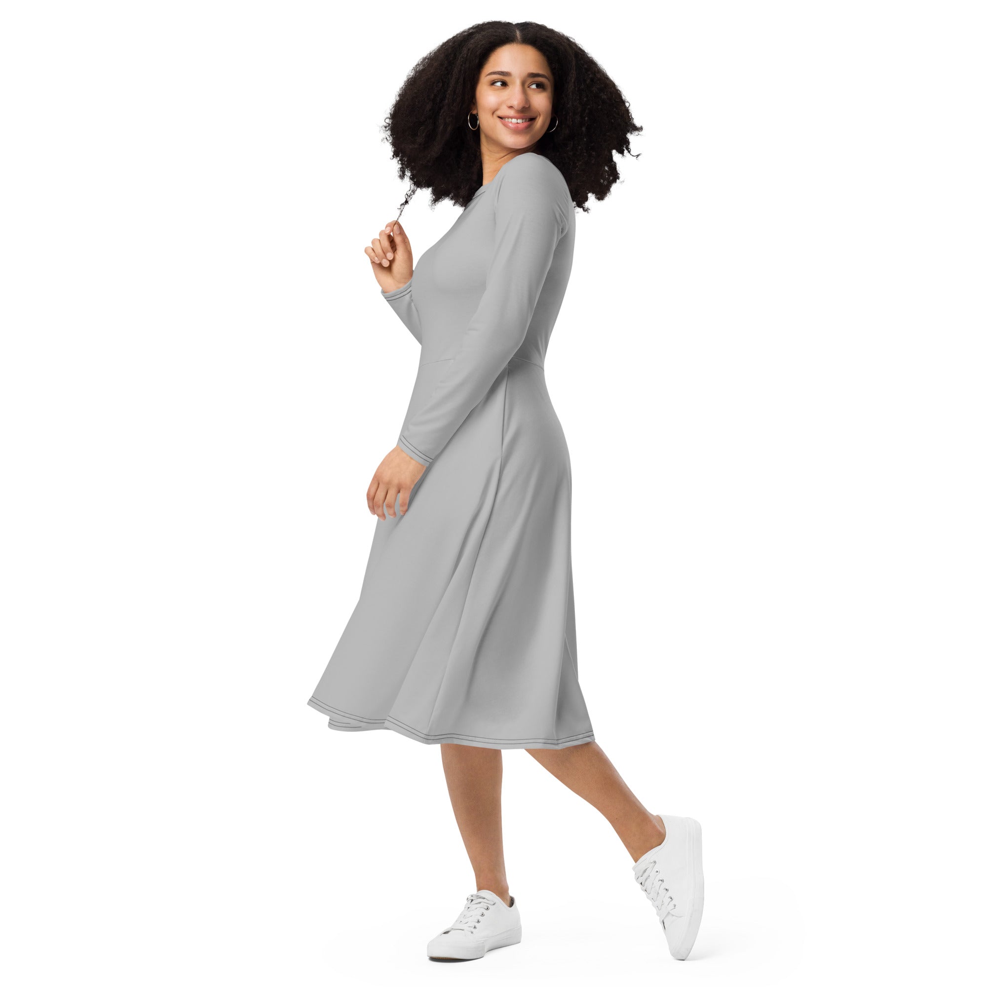 Silver Long Sleeve Midi Dress - ClotheNest