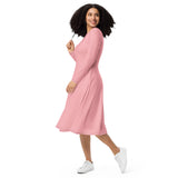 Light Pink Long Sleeve Midi Dress - ClotheNest