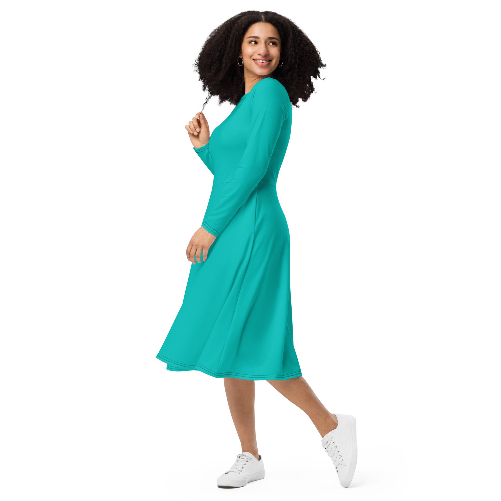 Iris Blue Long Sleeve Midi Dress - ClotheNest