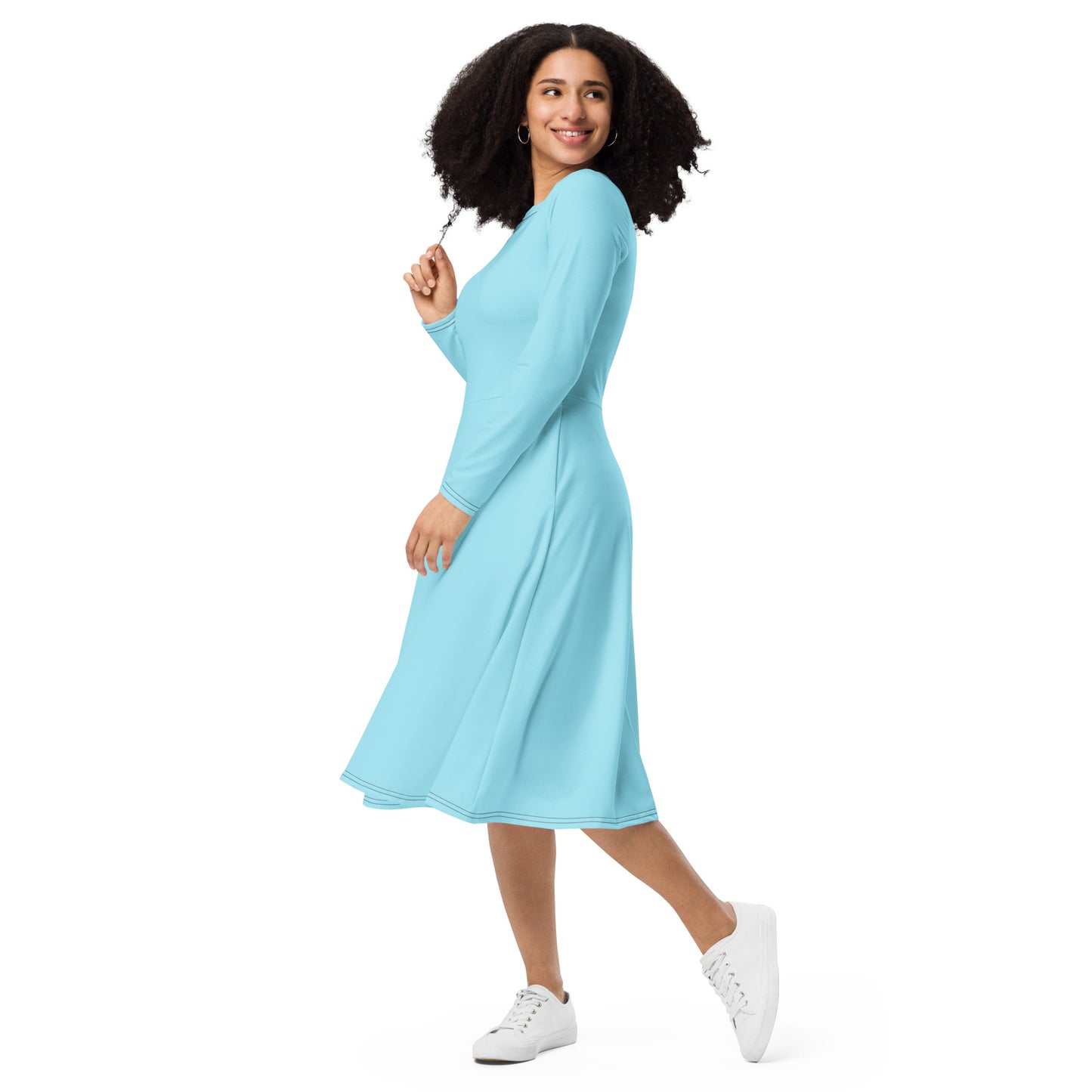 Blizzard Blue Long Sleeve Midi Dress - ClotheNest
