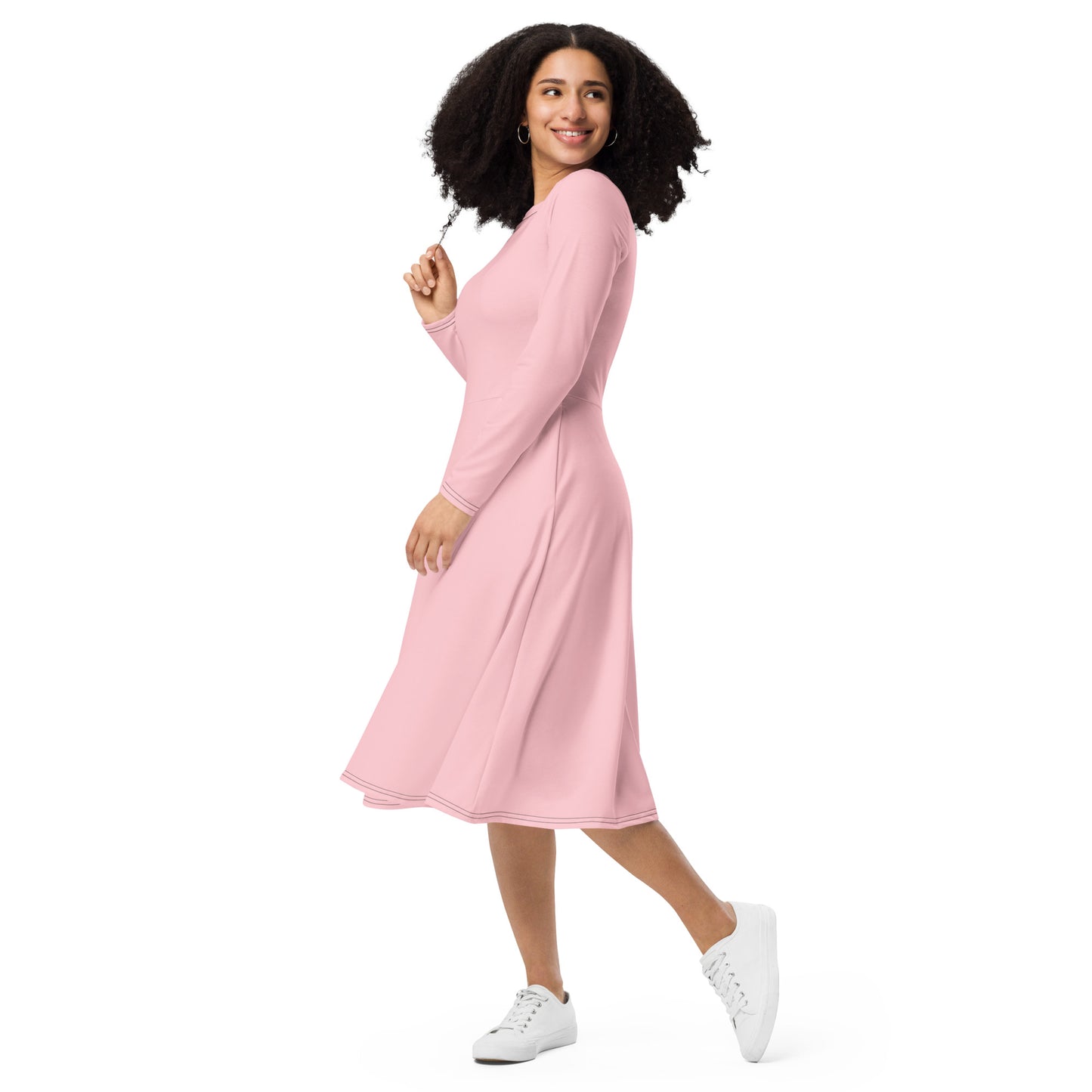 Pink Long Sleeve Midi Dress - ClotheNest