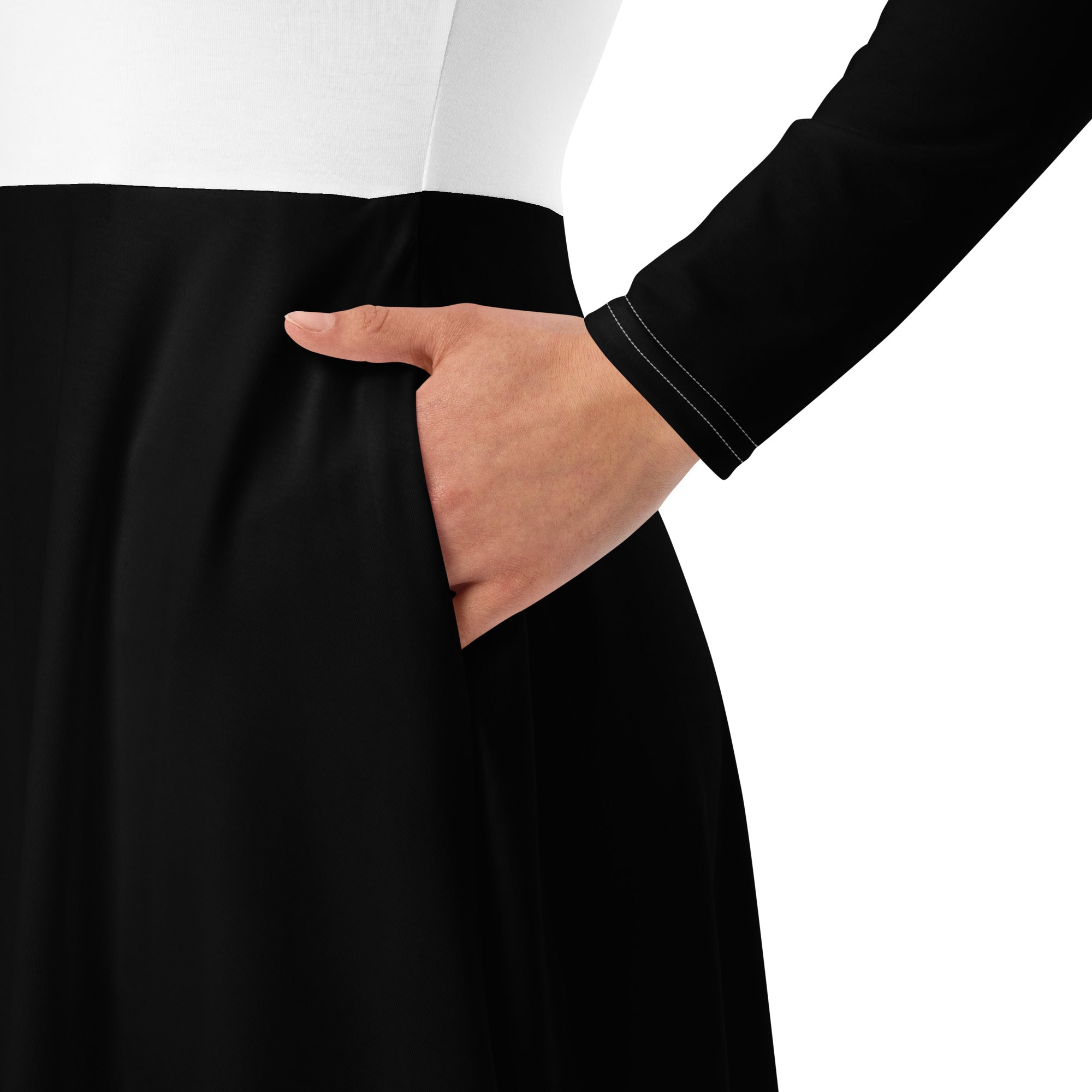 Black & White Long Sleeve Midi Dress - ClotheNest