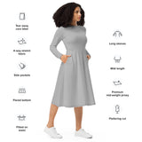Silver Long Sleeve Midi Dress - ClotheNest
