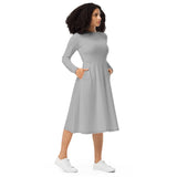 Silver Long Sleeve Midi Dress - ClotheNest