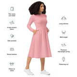 Light Pink Long Sleeve Midi Dress - ClotheNest