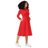 Red Long Sleeve Midi Dress - ClotheNest