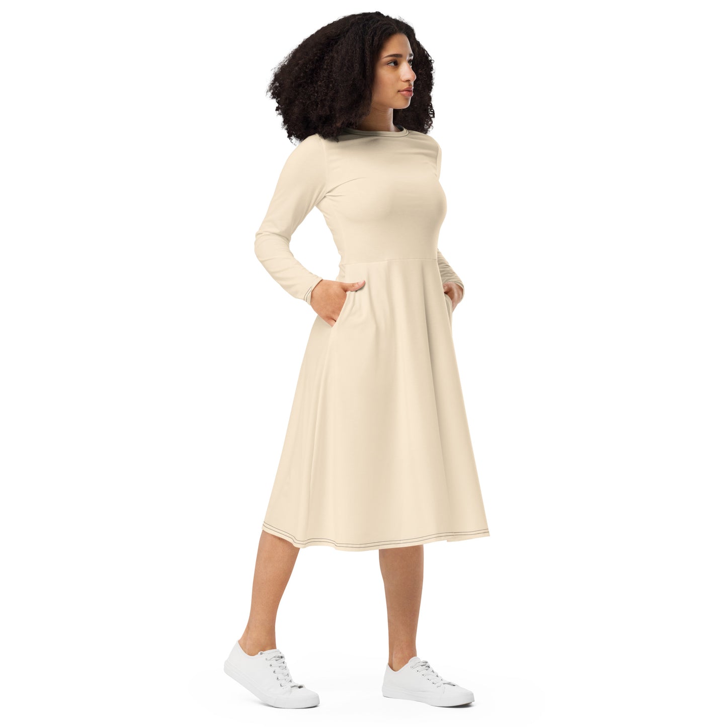 Papaya Whip Long Sleeve Midi Dress - ClotheNest