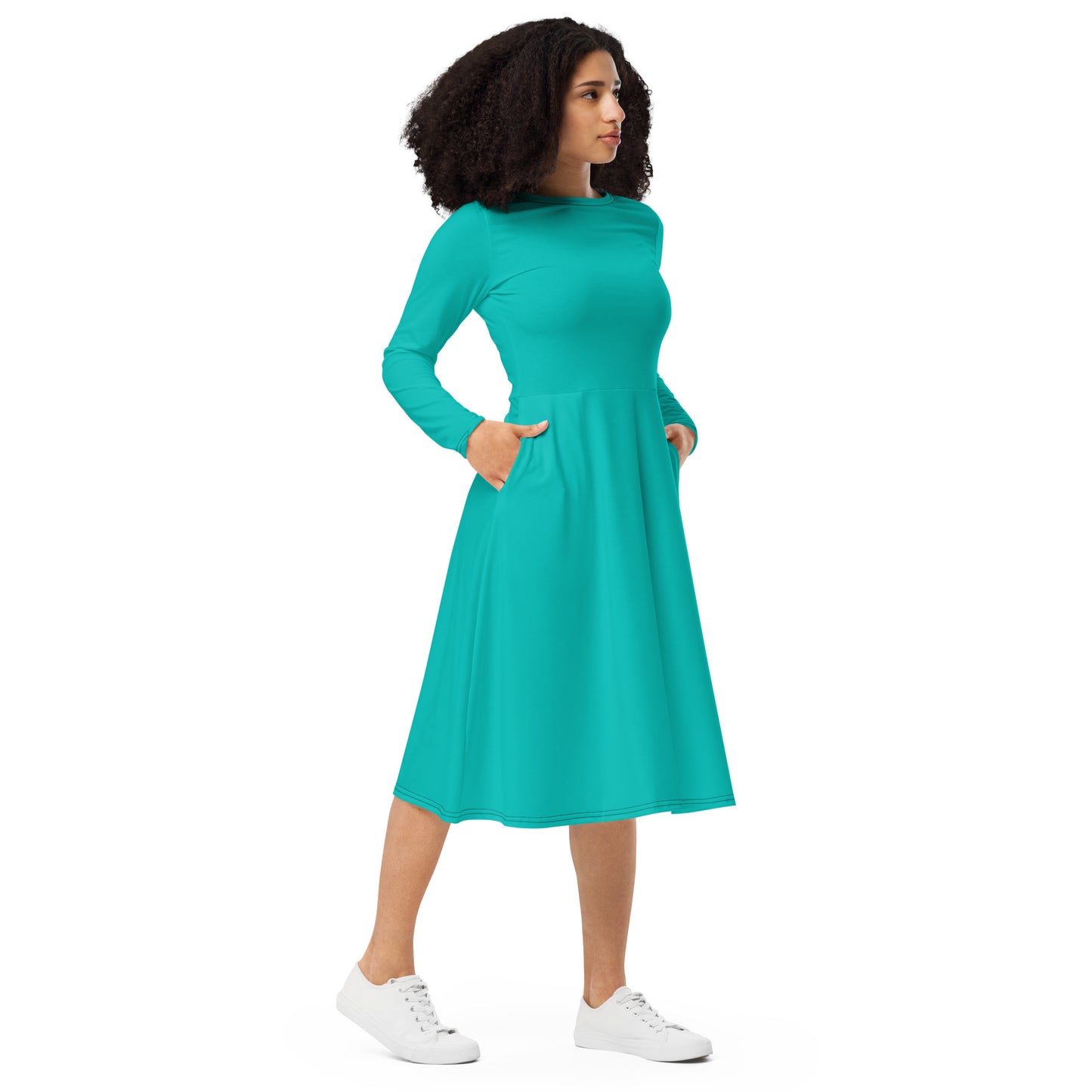 Iris Blue Long Sleeve Midi Dress - ClotheNest