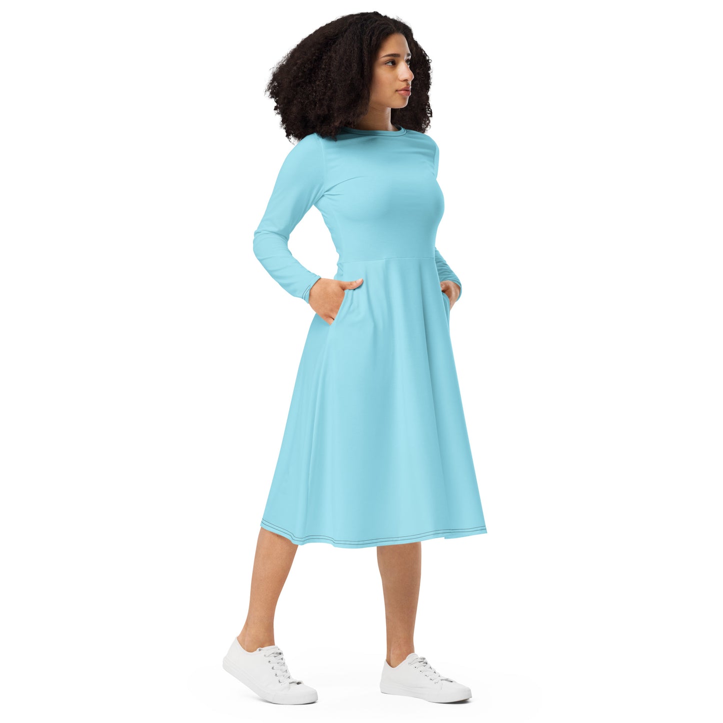 Blizzard Blue Long Sleeve Midi Dress - ClotheNest