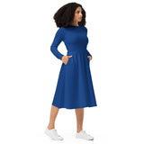 Dark Cerulean Long Sleeve Midi Dress - ClotheNest