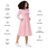 Pink Long Sleeve Midi Dress - ClotheNest