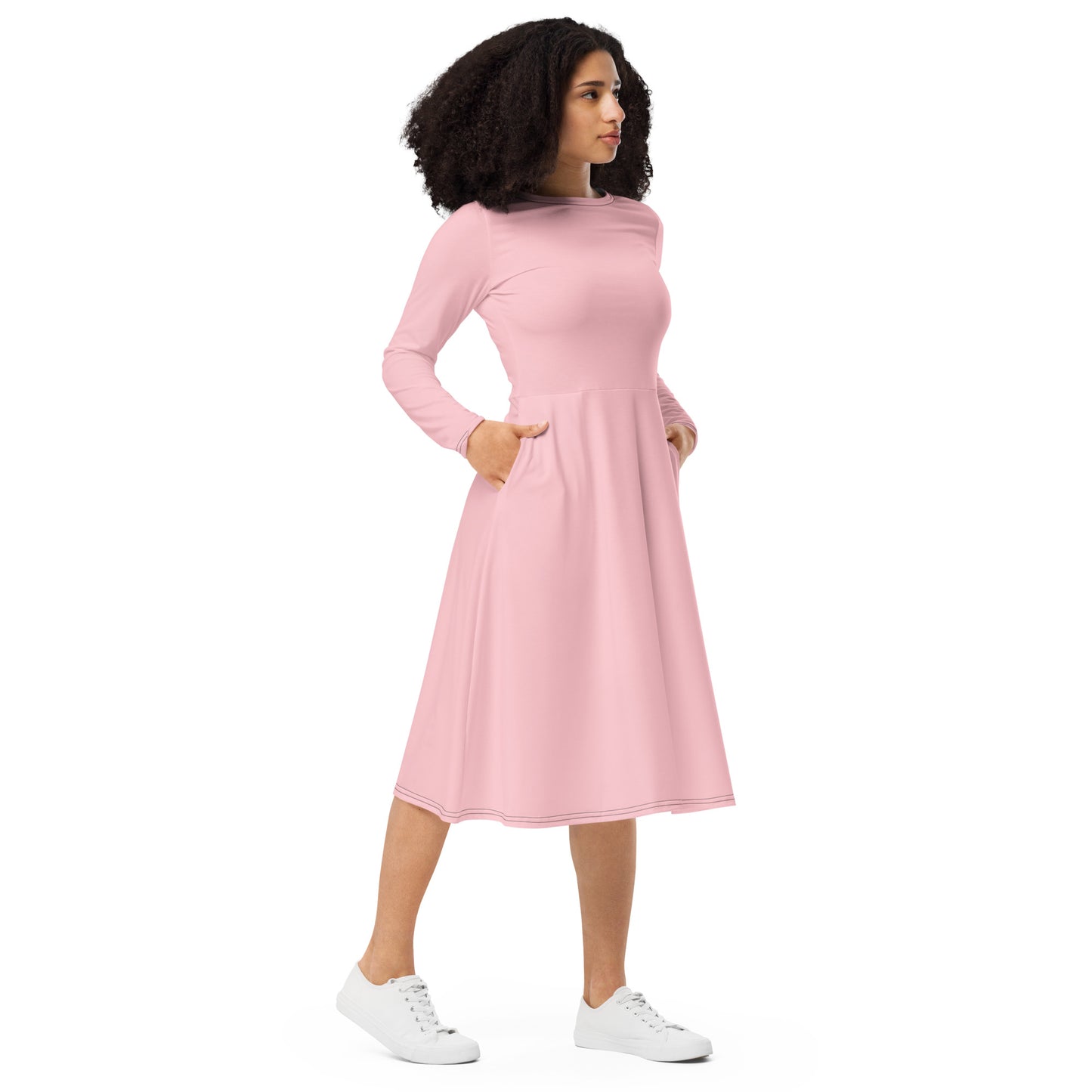 Pink Long Sleeve Midi Dress - ClotheNest