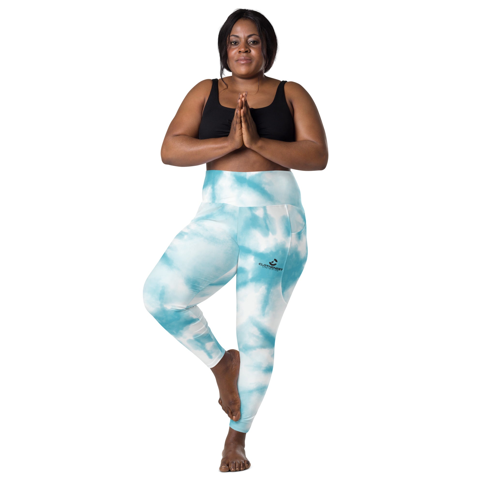 Leggings with pockets Light blue tie dye - ClotheNest
