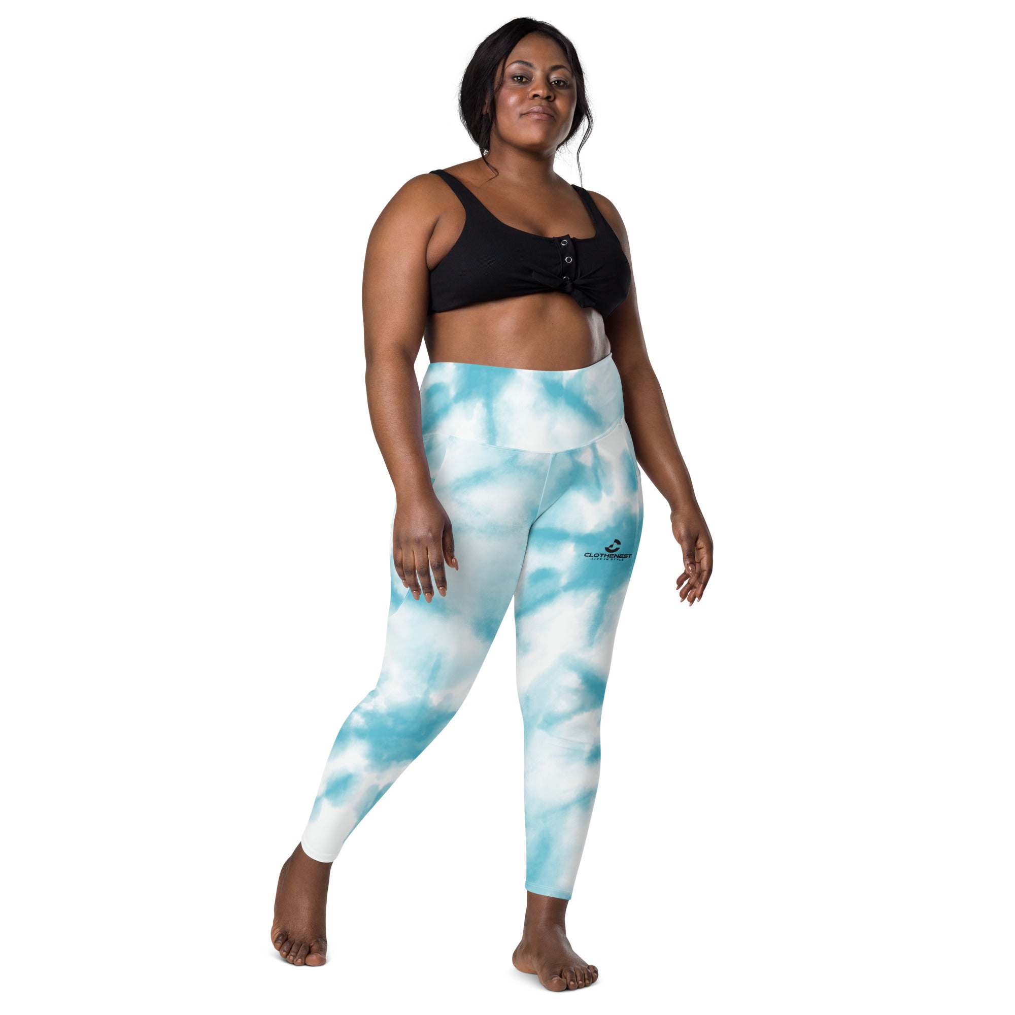 Leggings with pockets Light blue tie dye - ClotheNest