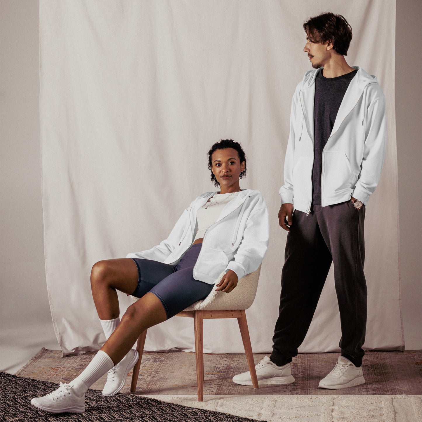 Unisex White Zip Hoodie - ClotheNest