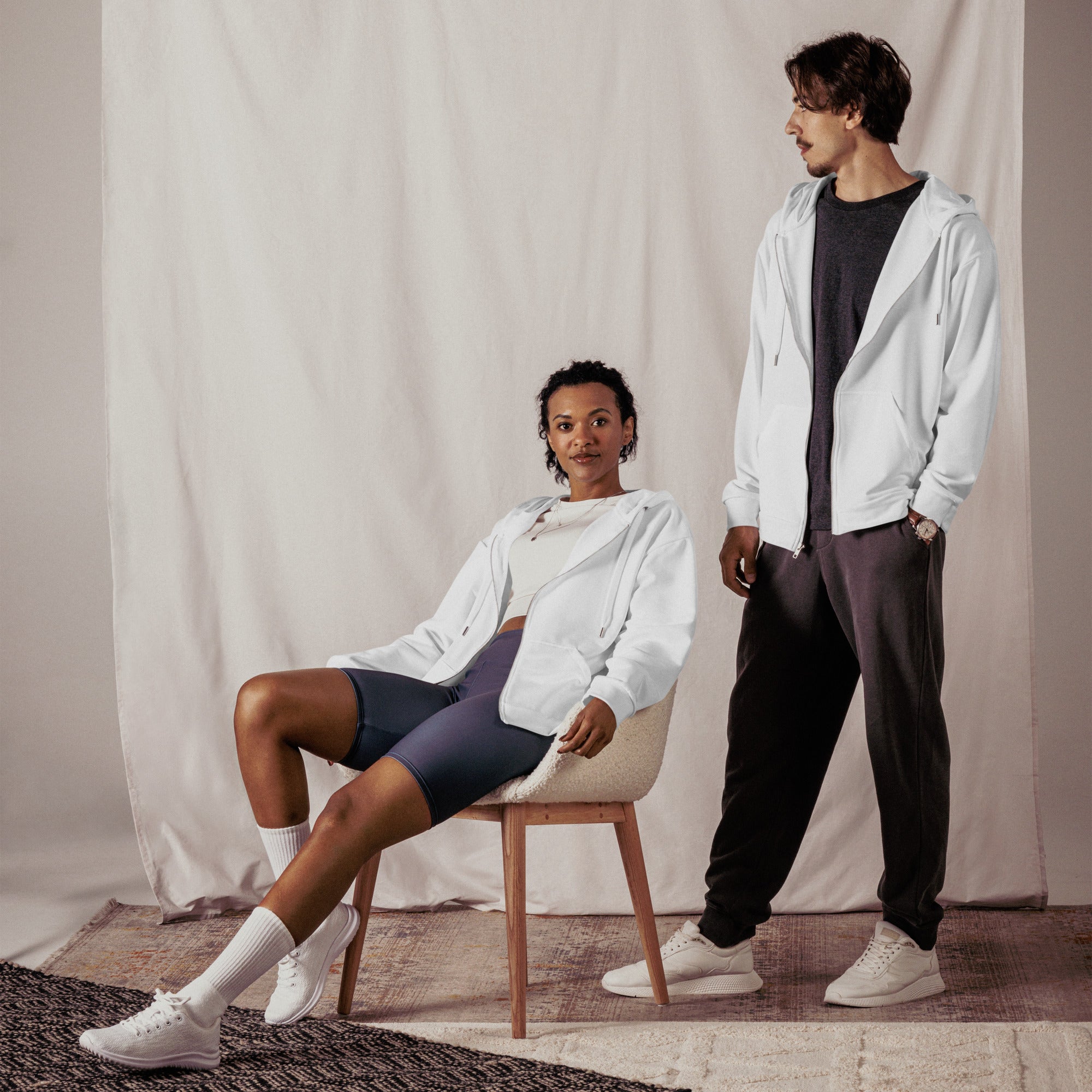 Unisex White Zip Hoodie - ClotheNest