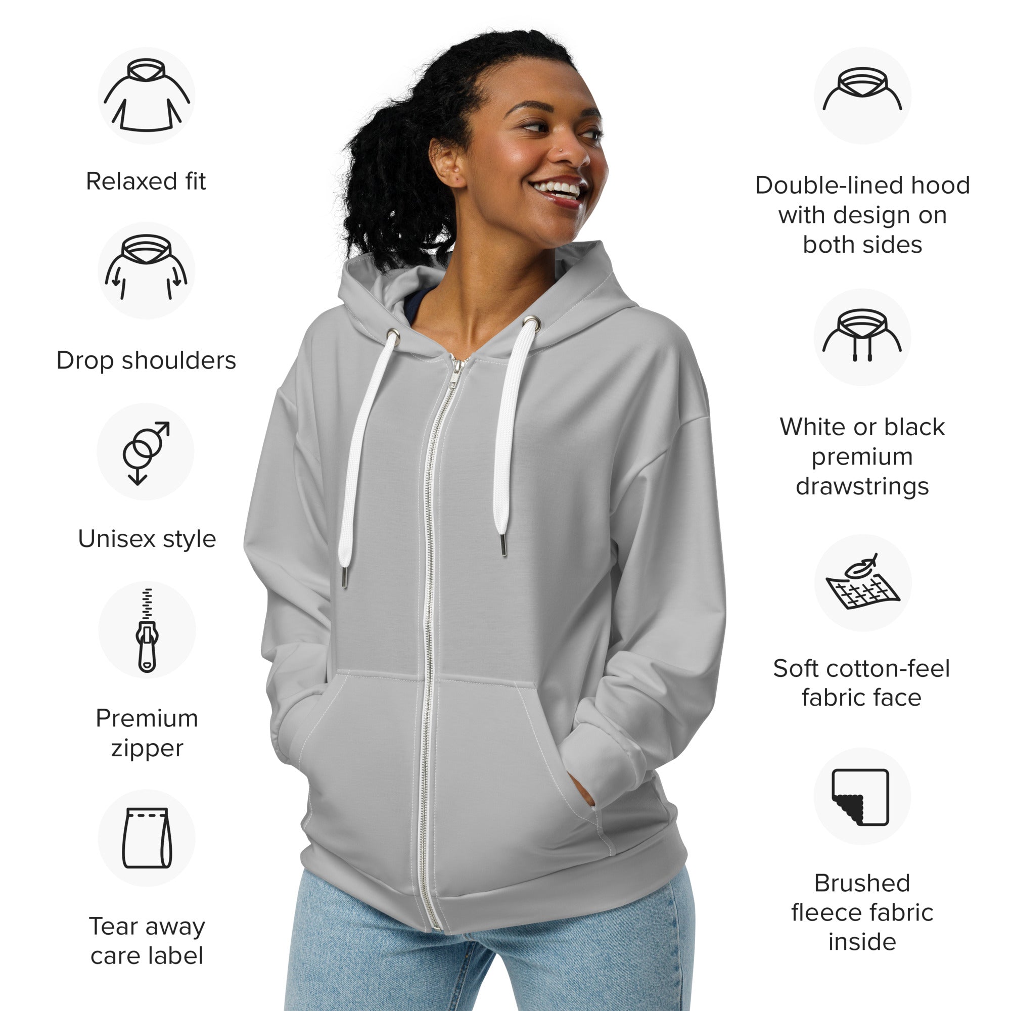 Unisex Silver Zip Hoodie - ClotheNest