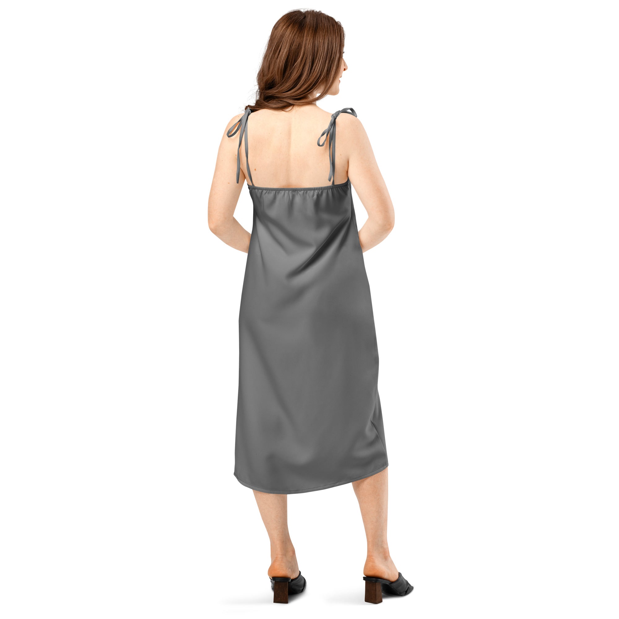 Grey Tie - Strap Midi Dress - ClotheNest