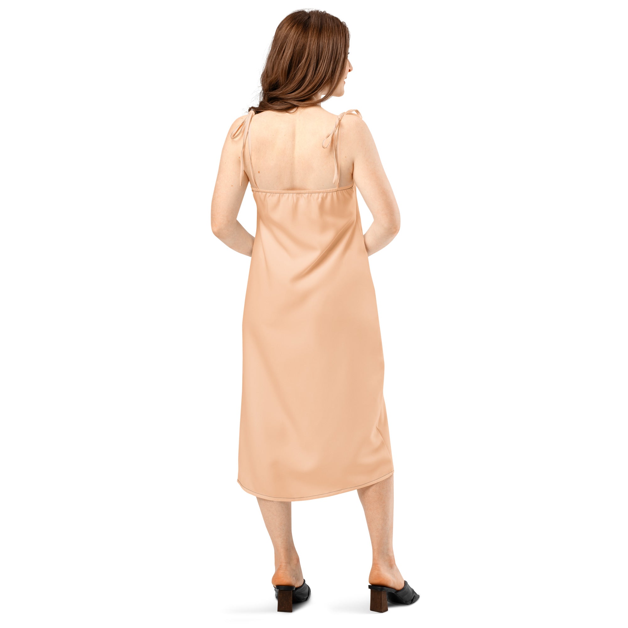 Peach Tie - Strap Midi Dress - ClotheNest