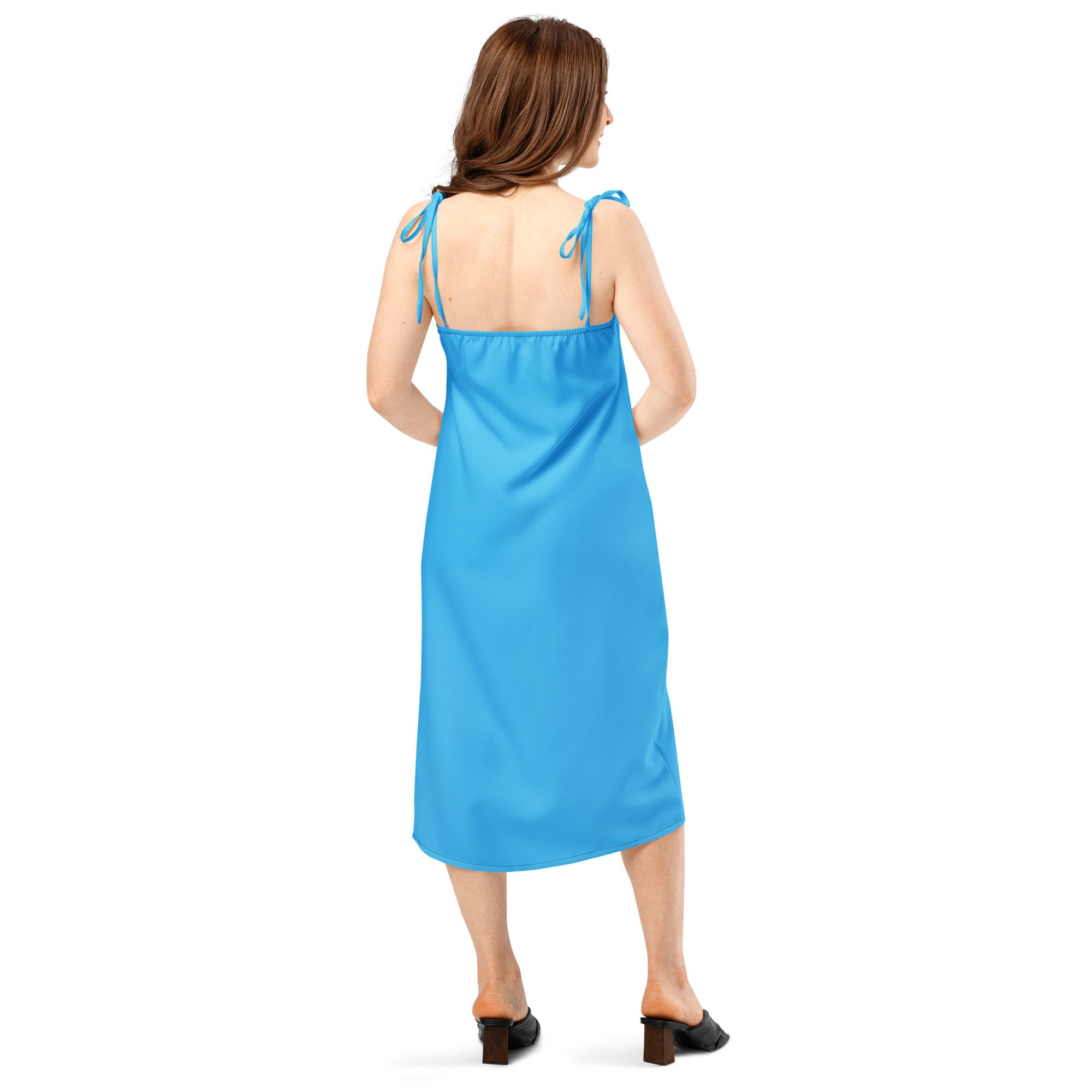 Deep Sky Blue Tie - Strap Midi Dress - ClotheNest