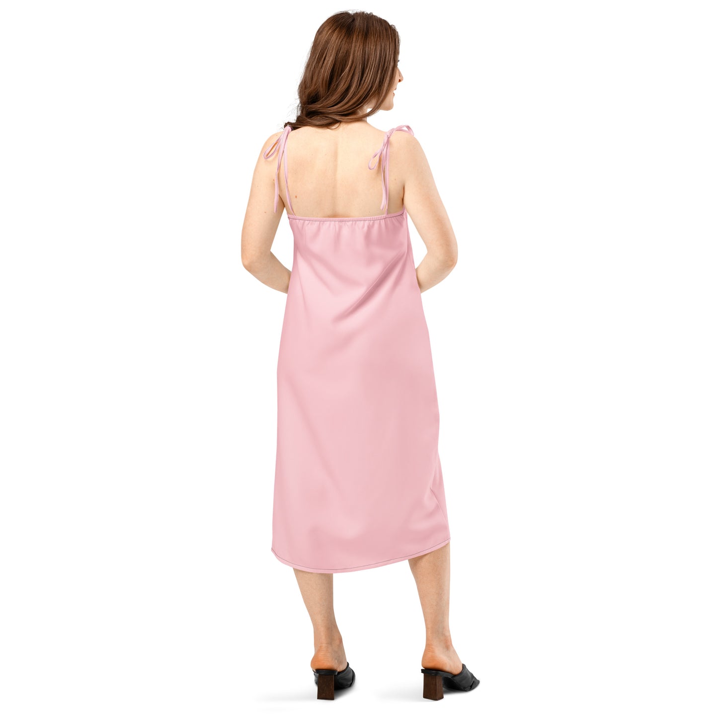 Pink Tie - Strap Midi Dress - ClotheNest