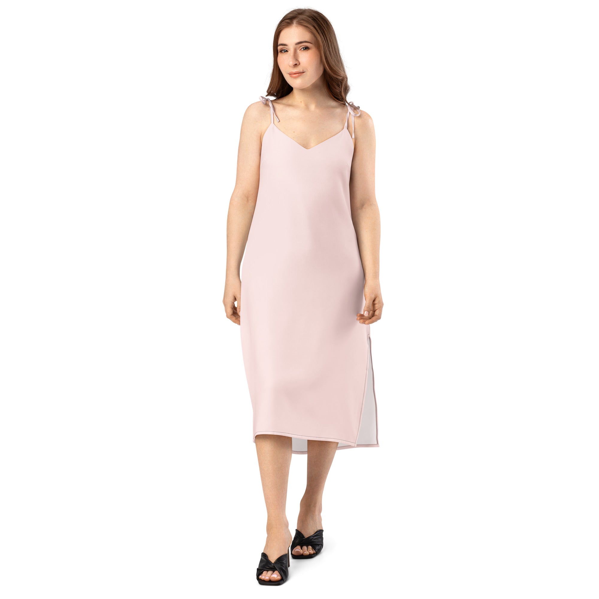 Misty Rose Tie - Strap Midi Dress - ClotheNest