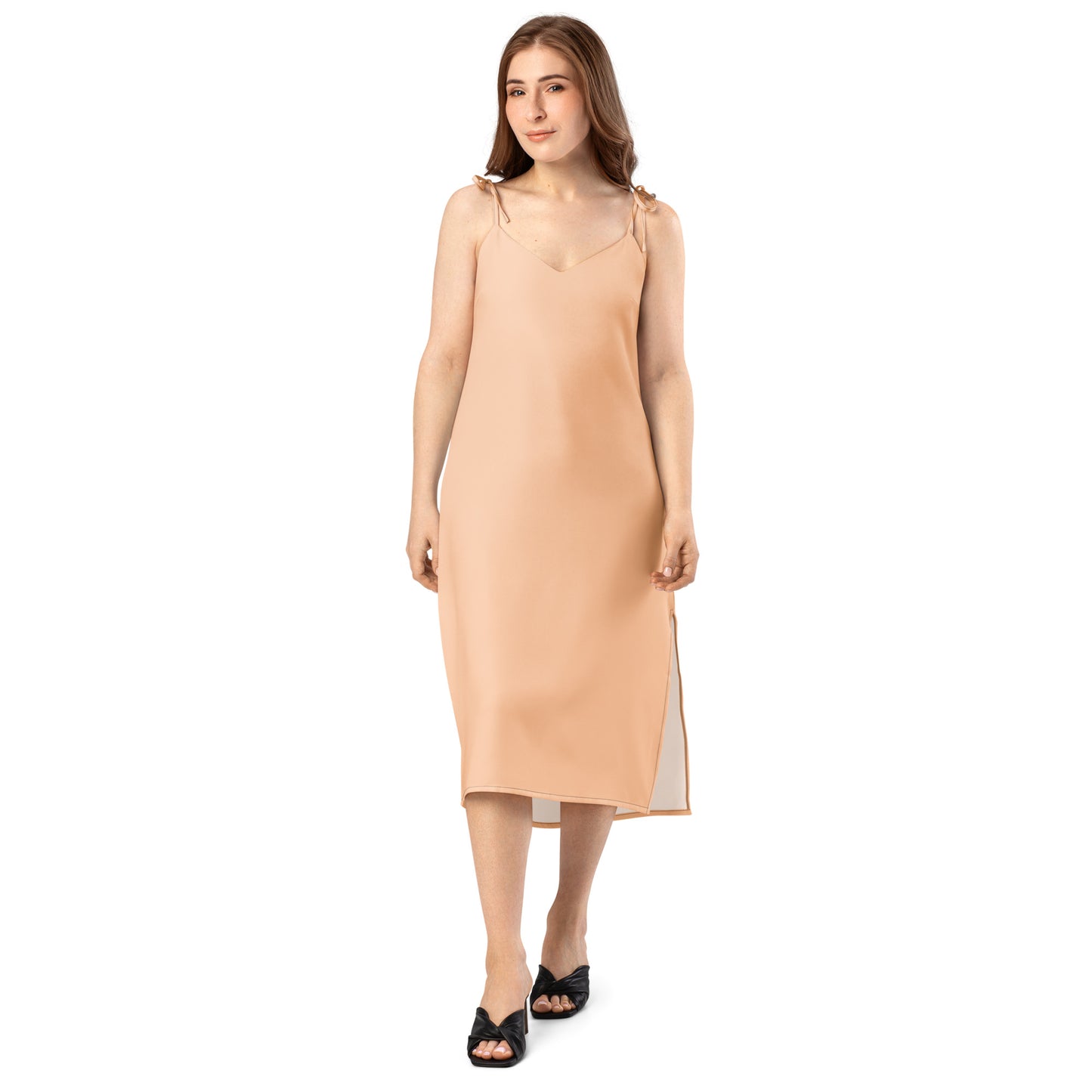 Peach Tie - Strap Midi Dress - ClotheNest