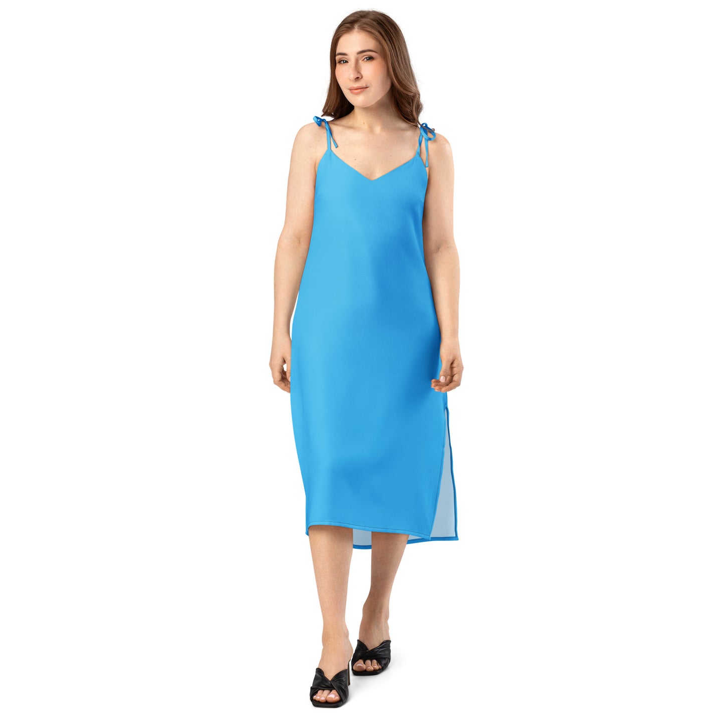 Deep Sky Blue Tie - Strap Midi Dress - ClotheNest