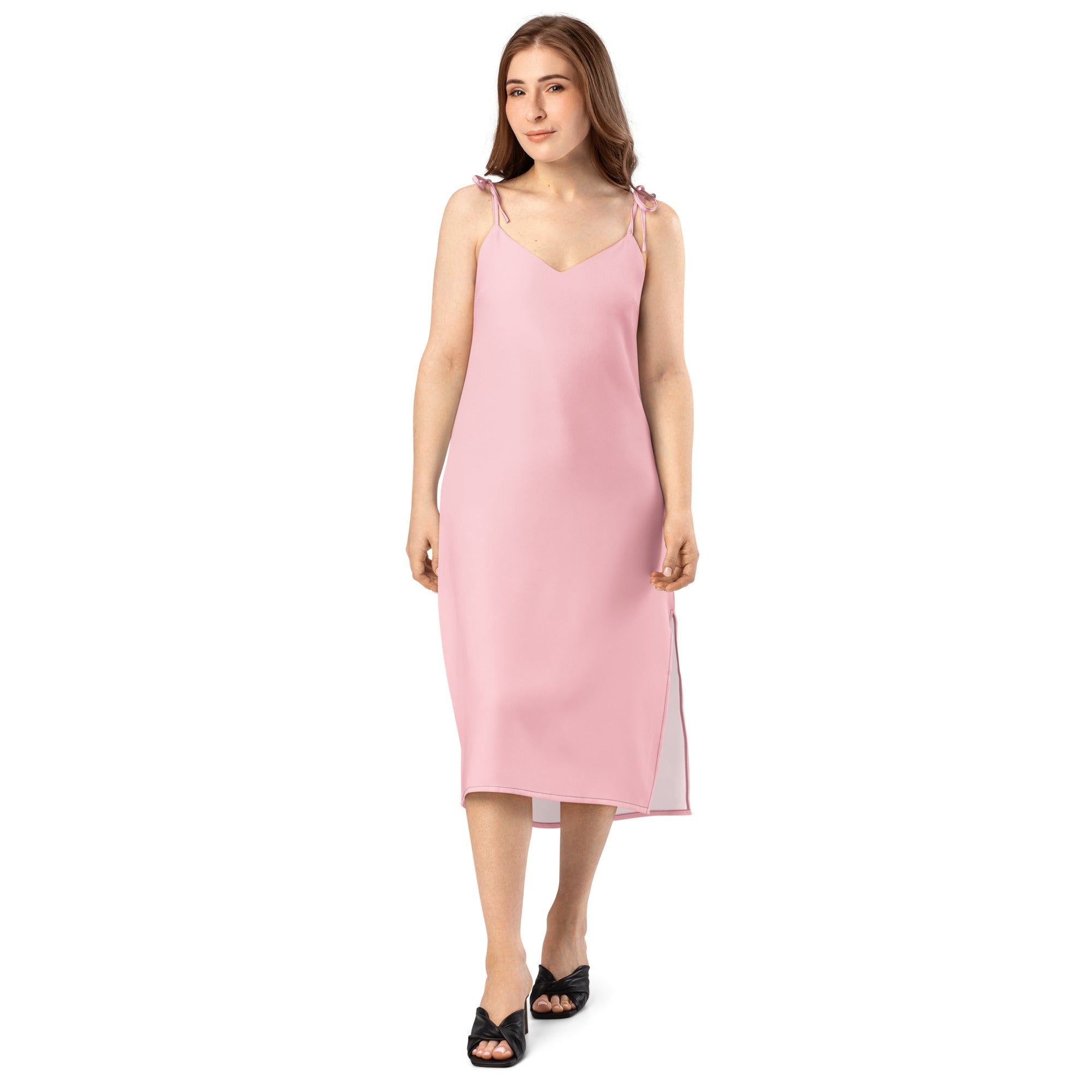 Pink Tie - Strap Midi Dress - ClotheNest