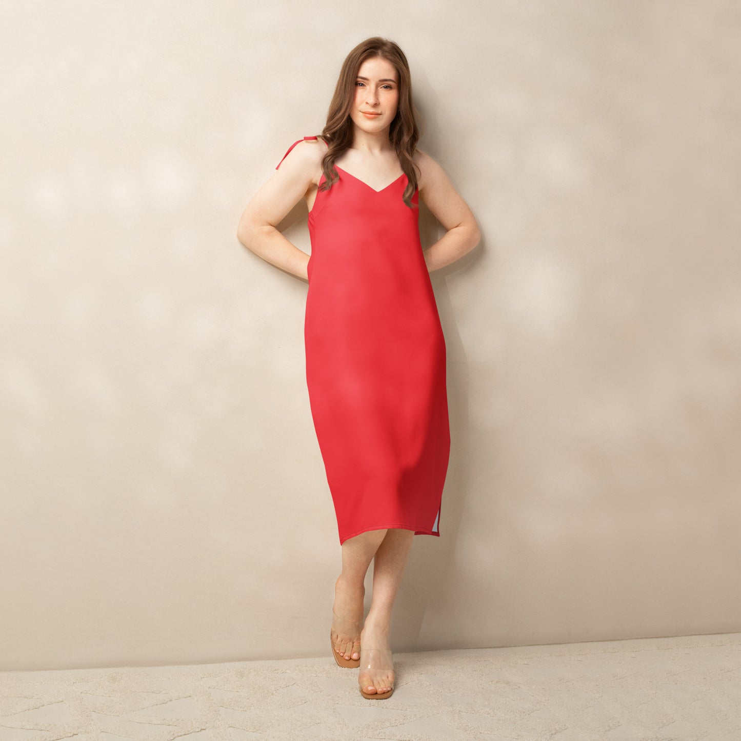 Red Tie - Strap Midi Dress - ClotheNest