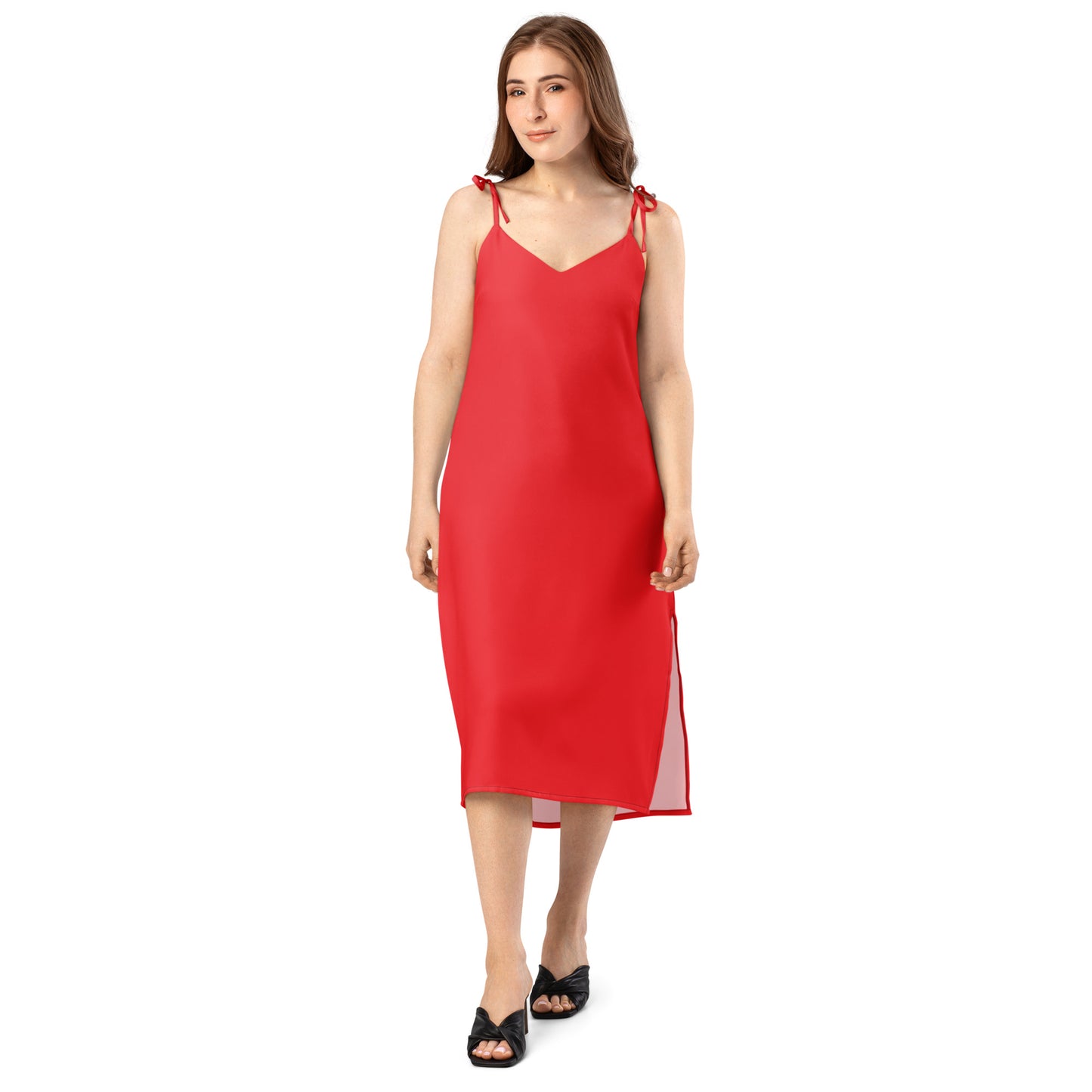 Red Tie - Strap Midi Dress - ClotheNest