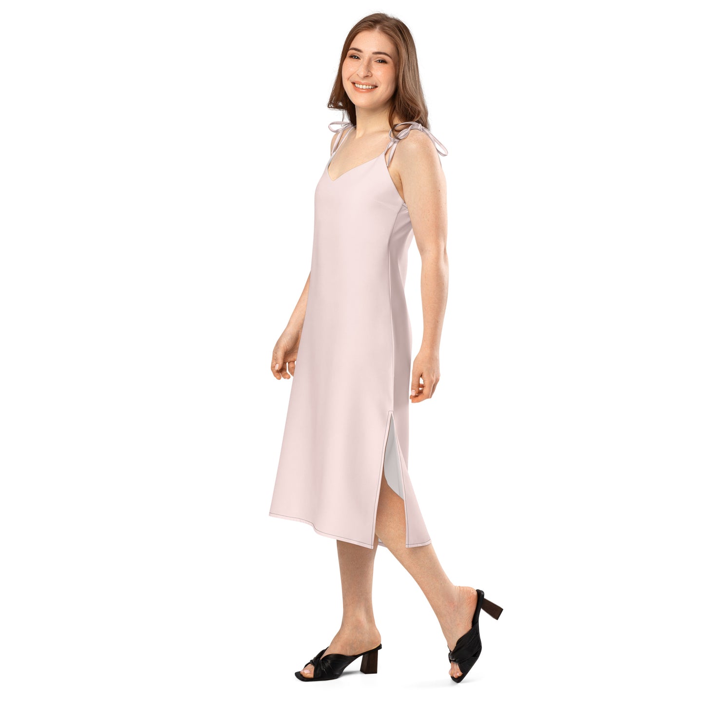 Misty Rose Tie - Strap Midi Dress - ClotheNest
