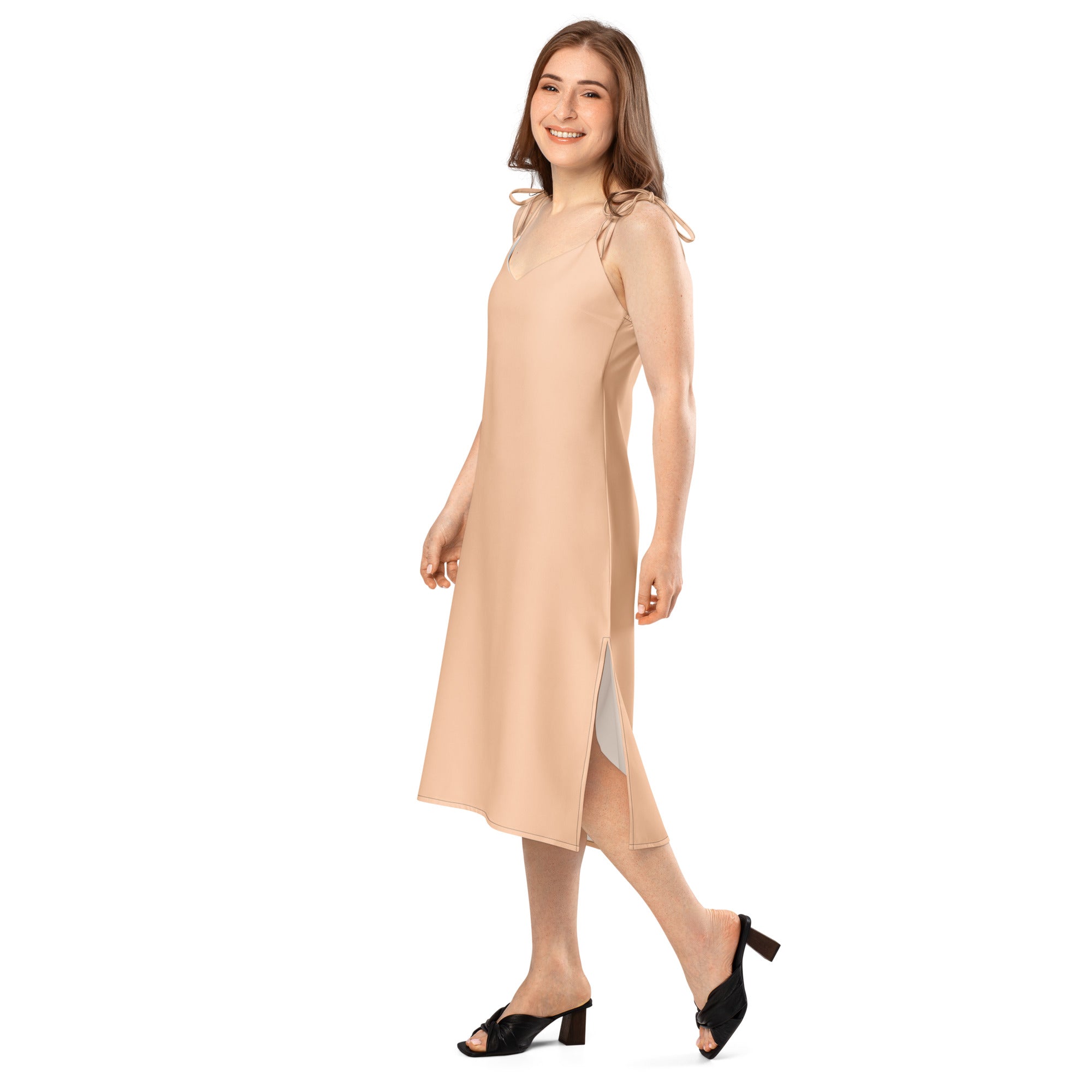Peach Tie - Strap Midi Dress - ClotheNest