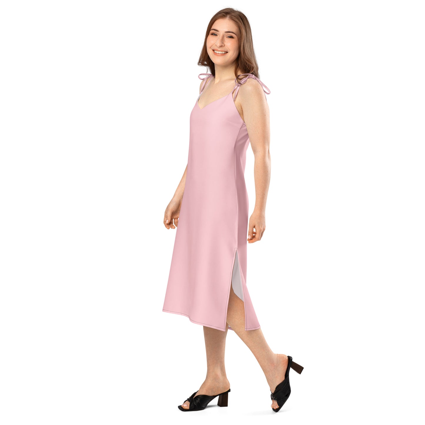 Pink Tie - Strap Midi Dress - ClotheNest