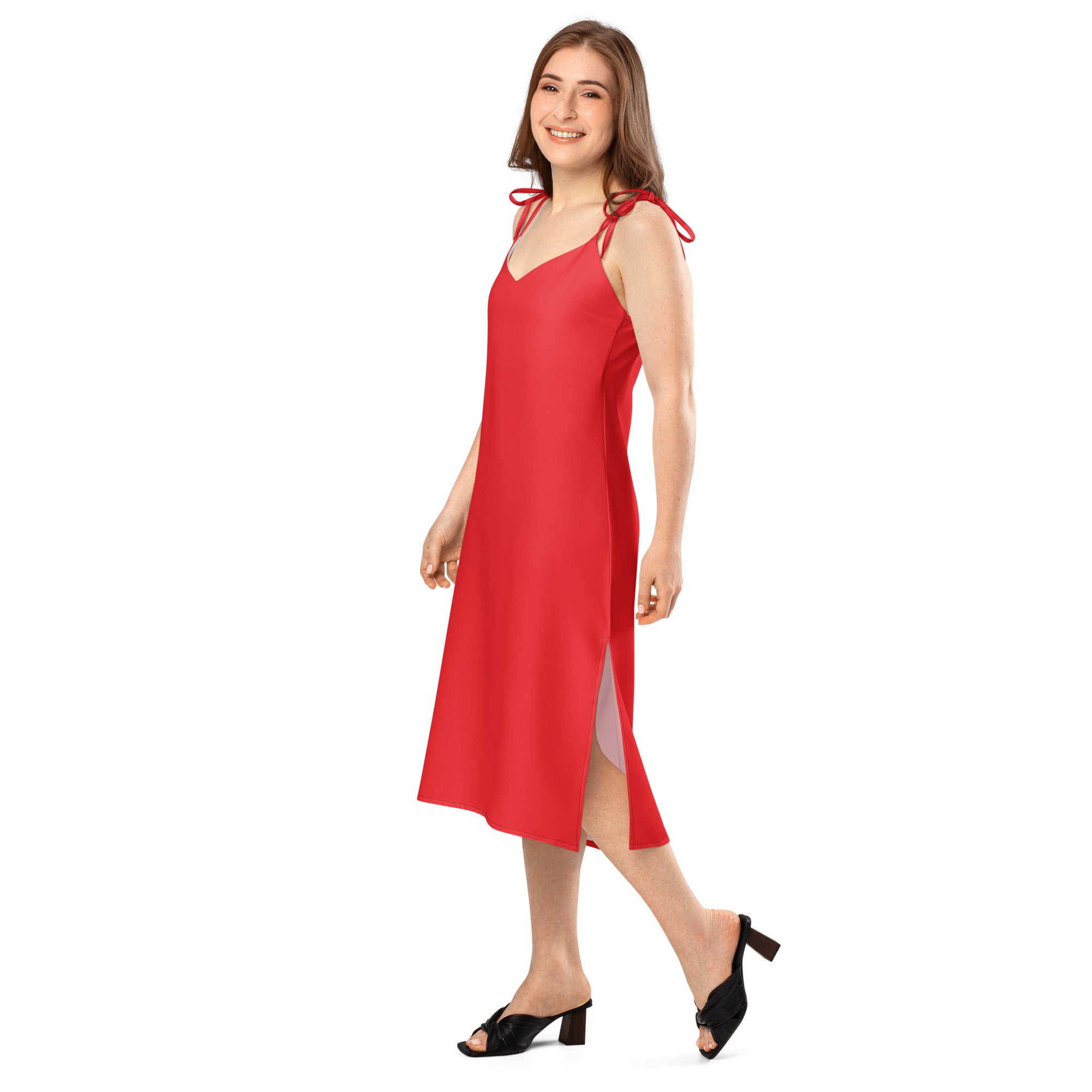 Red Tie - Strap Midi Dress - ClotheNest